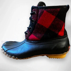 NEW CHOOKA Women's Eastlake Duck Boot Red And Black Plaid‎ Rain Boots Sz 6 | NWT